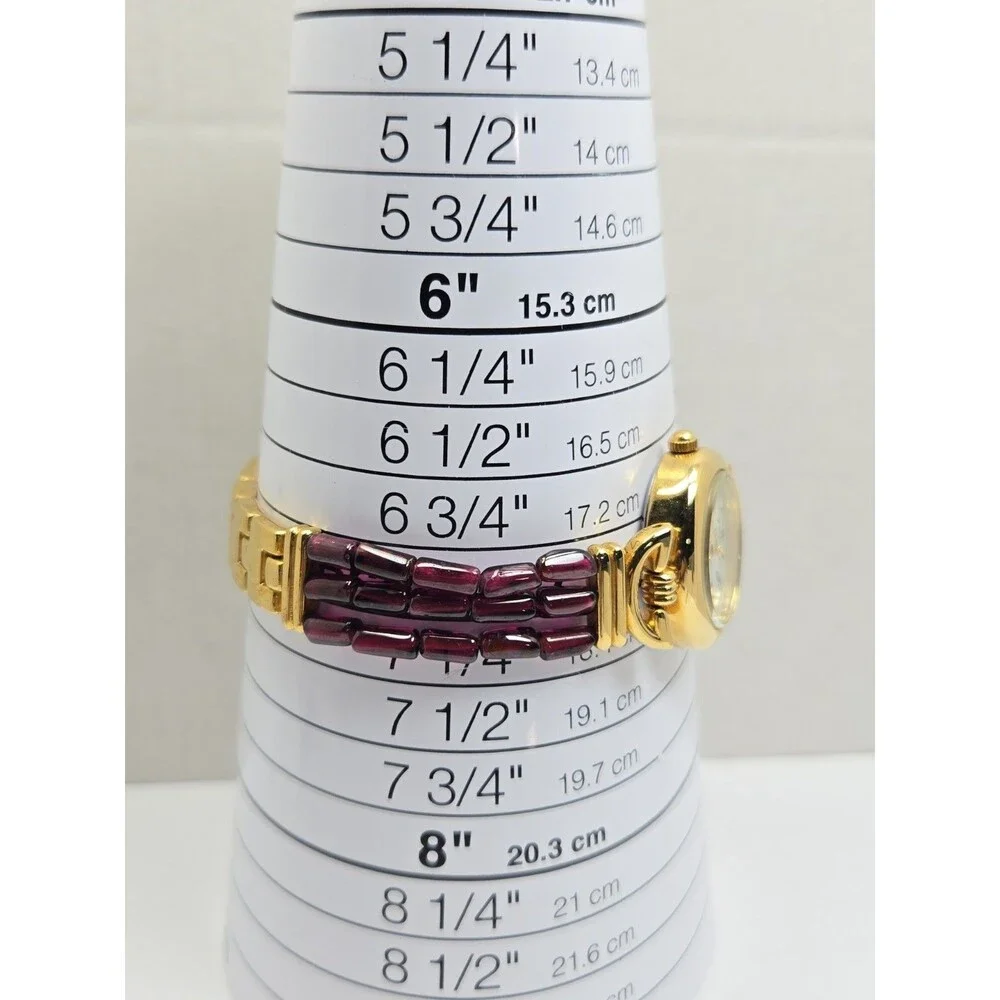 Womens Vintage Avon Purple Beaded Gold Tone Watch Quartz Y2K Dainty New Battery